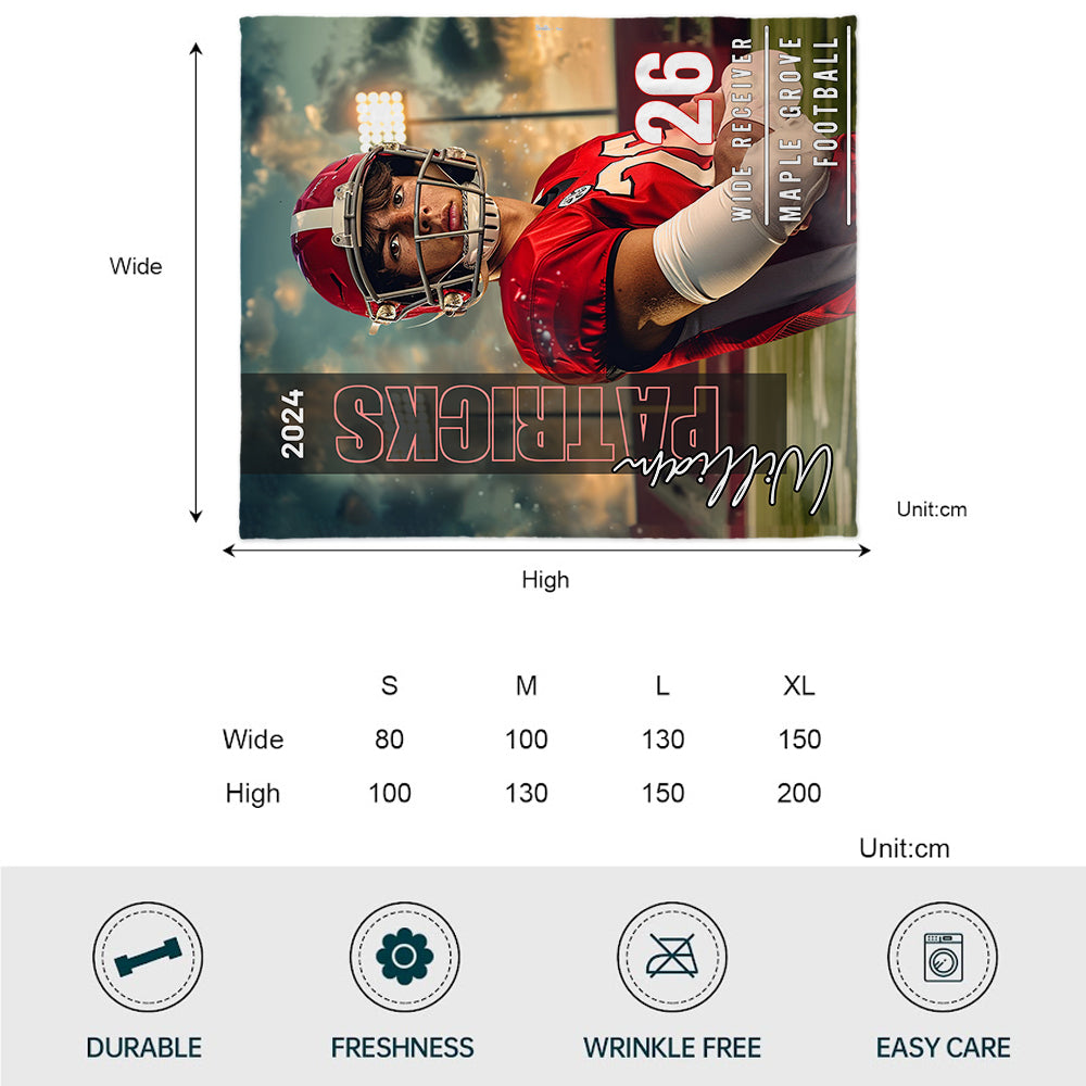 Couverture de football personnalisée avec photo, nom, école...