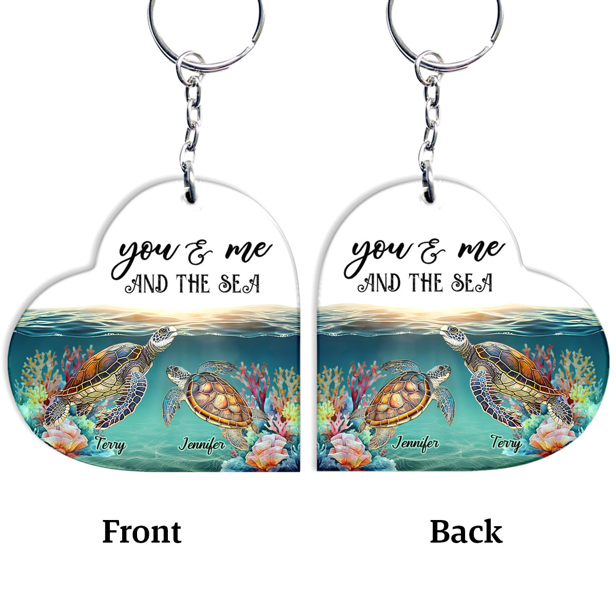 Toi, moi et la mer - Porte-clés tortue personnalisé