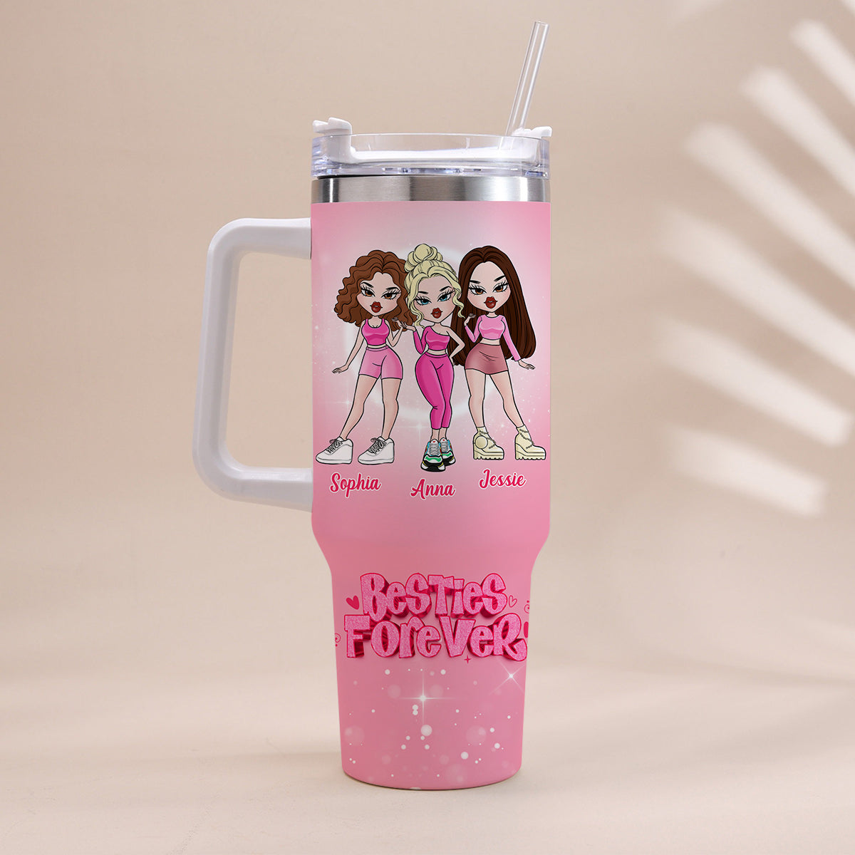 Amies pour toujours - Gobelet isotherme personnalisé avec anse « Meilleures amies »