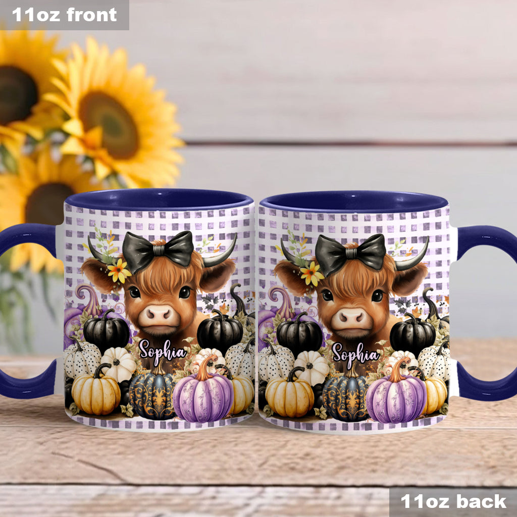 Cute Baby Highland Cow Fall Pumpkins - Personalized Accent Mug