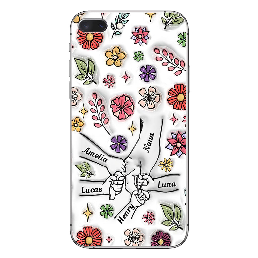Coque de téléphone personnalisée pour grand-mère avec motif floral printanier et mains qui se tiennent - Mamie et maman