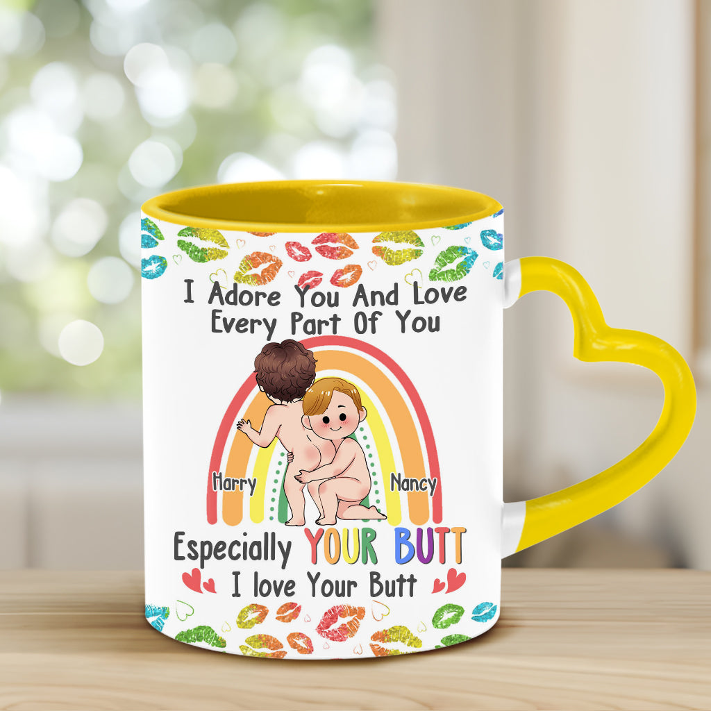 Je t'adore et j'aime chaque partie de toi - Mug personnalisé avec anse en forme de cœur pour le soutien LGBT