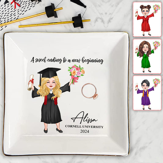 A Sweet Ending To A New Beginning - Personalized Graduation Jewelry Dish