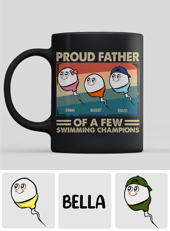 Mug personnalisé « Fier papa, père de plusieurs champions de natation »