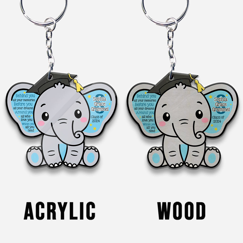 Graduation Elephant Behind You All Your Memories - Personalized Graduation Keychain