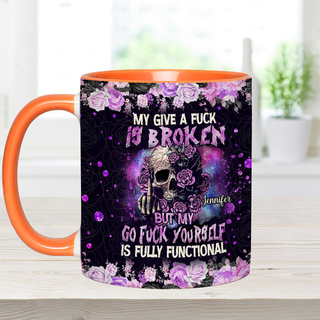 Mon mug personnalisé avec motif tête de mort est cassé, mais mon « Va te faire foutre » est en parfait état de marche.
