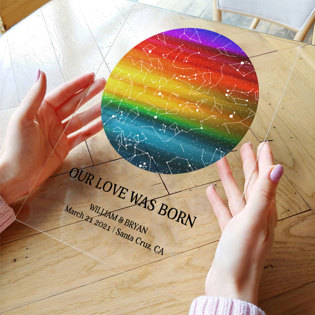 Notre amour est né - Plaque acrylique transparente personnalisée de soutien LGBT