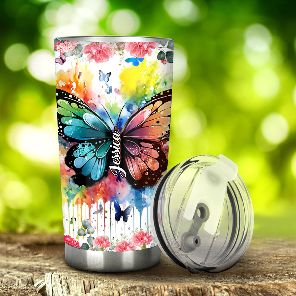 Butterfly Colorful Watercolor Version - Personalized Butterfly Tumbler