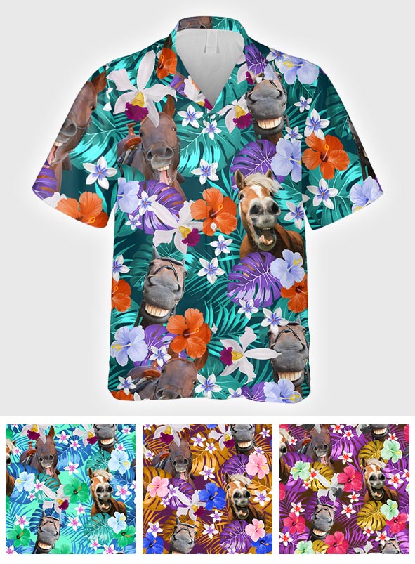 Chemise hawaïenne personnalisée Laughing Horses Beach Summer - Chemise hawaïenne à motif cheval