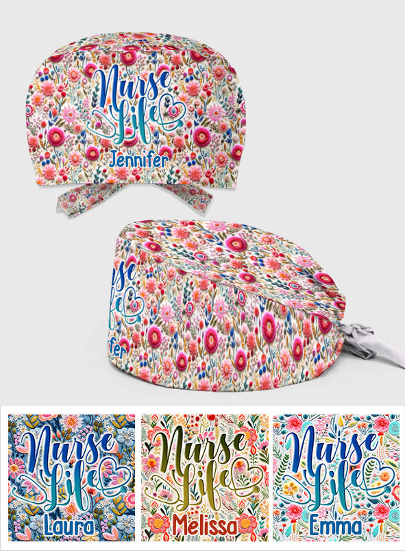 Style floral pour infirmière - Bonnet de bloc opératoire personnalisé