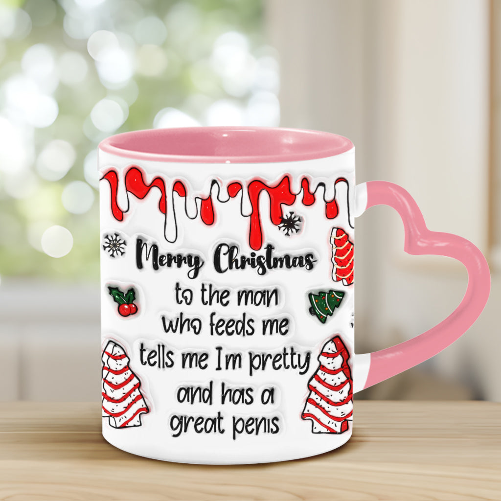 À l'homme qui me nourrit, me dit que je suis jolie et qui a une grosse bite - Mug personnalisé pour couple avec anse en forme de cœur