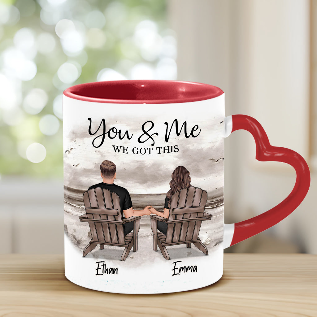 Toi et moi, on gère ! - Mug personnalisé pour couple avec anse en forme de cœur