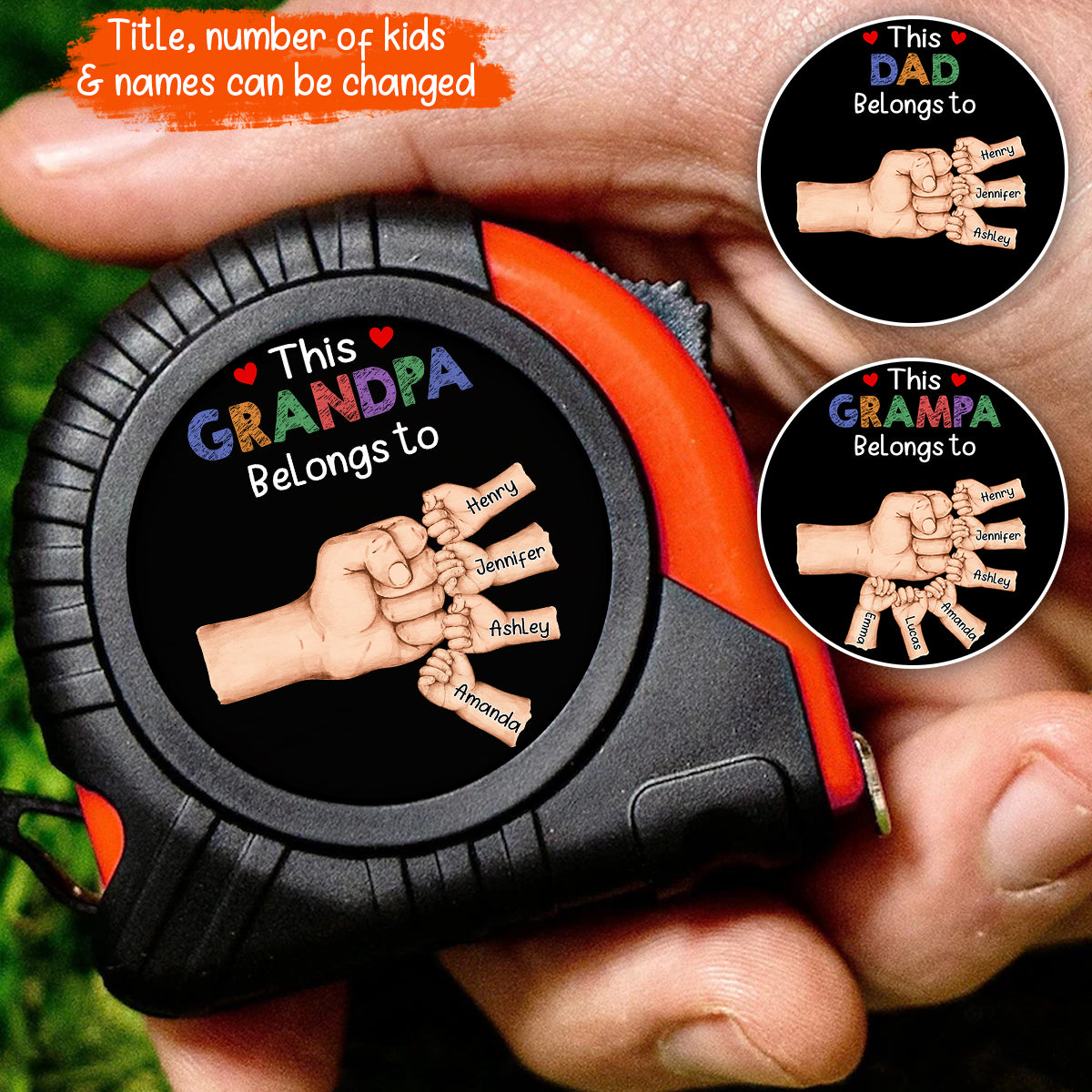 Ce mètre ruban personnalisé « Papa/Grand-père appartient à Fist Bump » est fait pour vous !