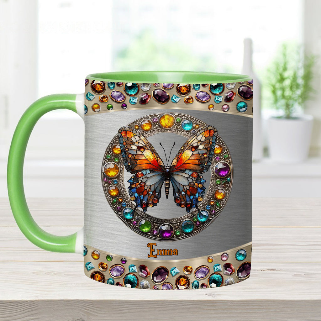 Mug personnalisé « Beauté du vitrail » avec motif papillon