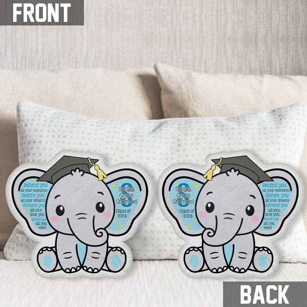 Coussin personnalisé en forme d'éléphant pour célébrer votre remise de diplômes - Souvenirs de votre réussite