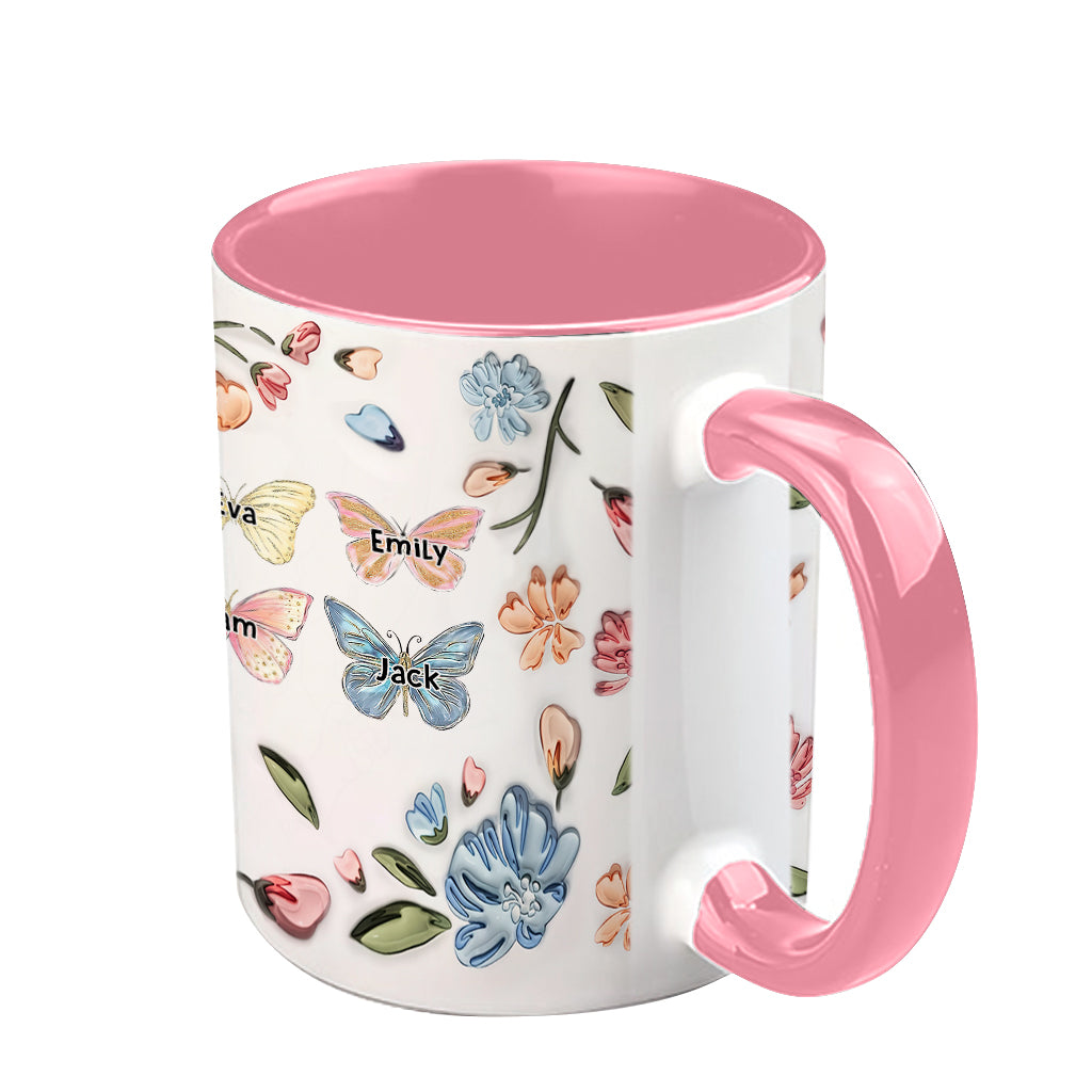 Mug personnalisé « Papillon pastel à fleurs » pour maman