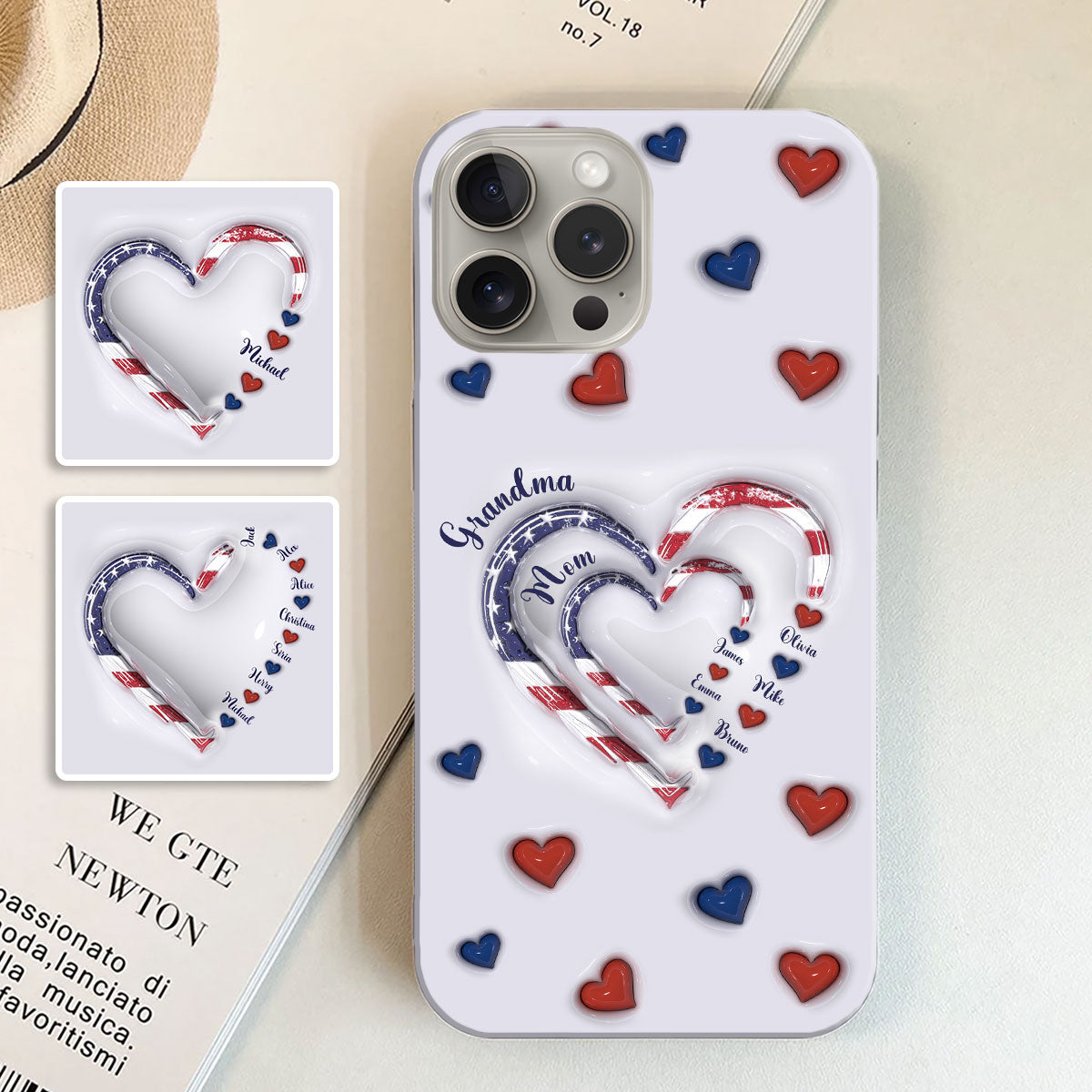 Coque de téléphone personnalisée « Cœurs de grand-mère » pour le 4 juillet
