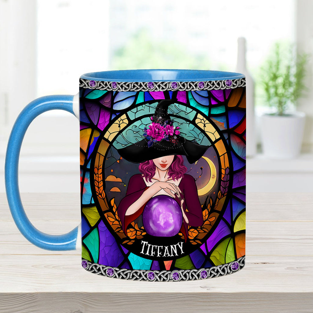 Mug personnalisé à motif sorcière, en vitrail violet mystique