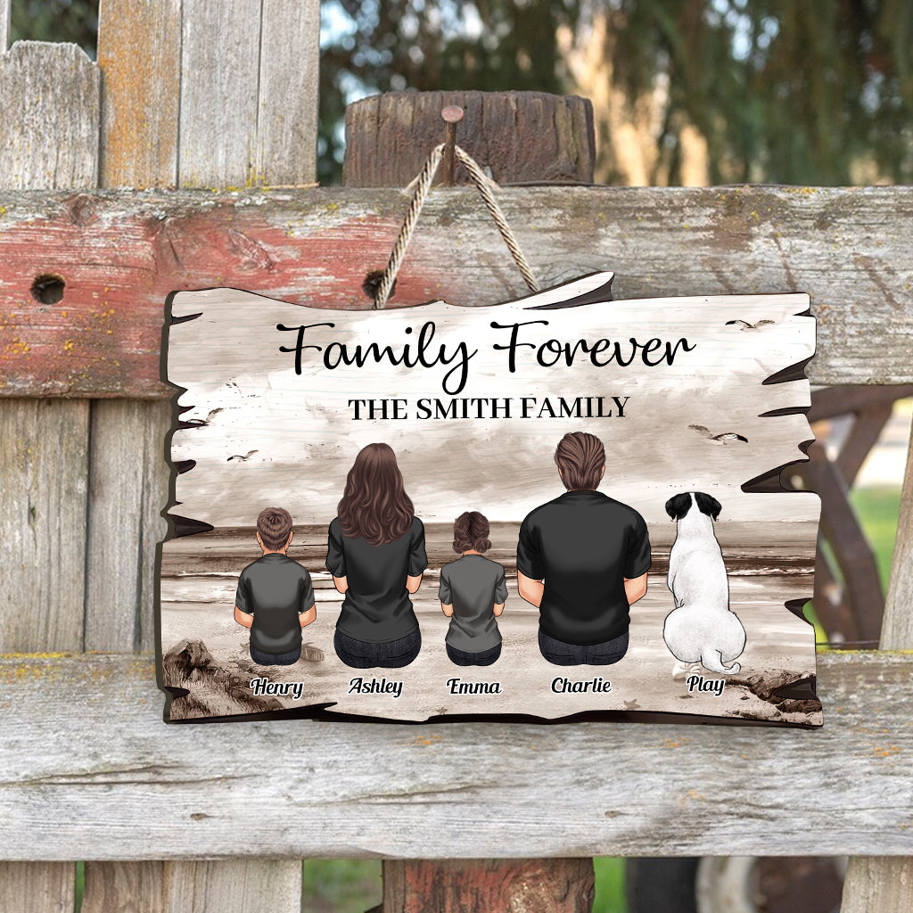 Panneau en bois personnalisé pour la famille, style rétro, paysage de plage, version vintage - Panneau en bois sur mesure, motif familial