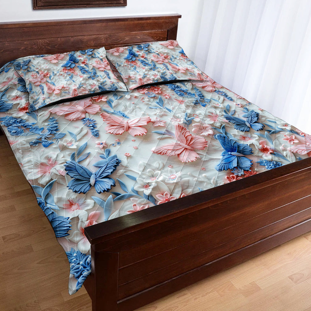 Pink And Blue Butterflies - Personalized Butterfly Quilt Set