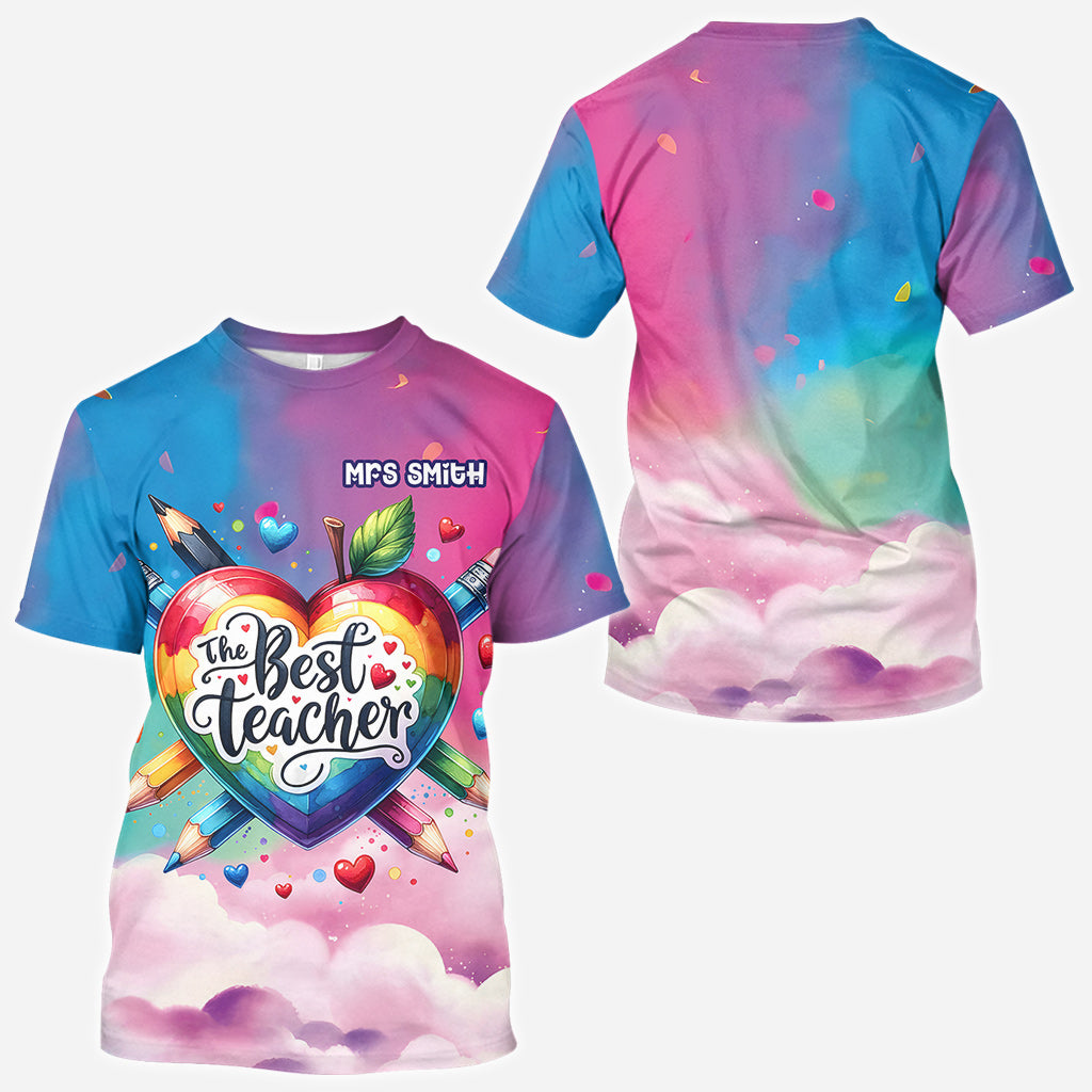 The Best Teacher Colorful Heart - Personalized Teacher All Over Shirt
