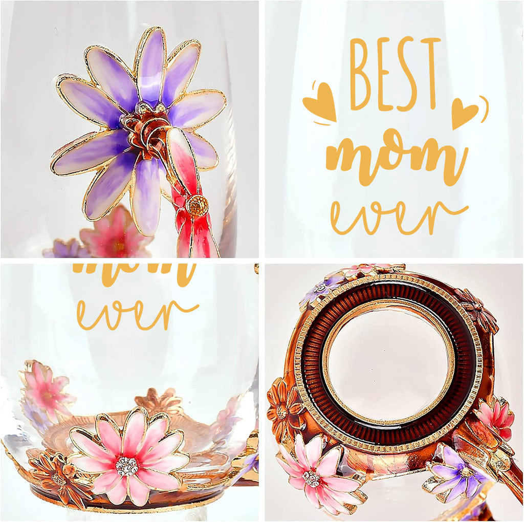 Meilleure maman du monde - Tasse à thé en verre personnalisée avec motif floral pour maman