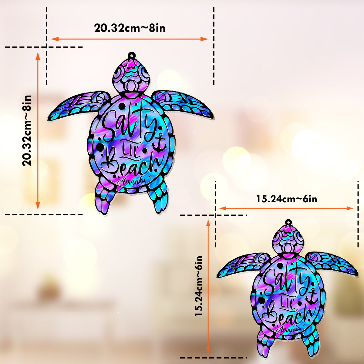 Salty Lil' Beach - Décoration attrape-soleil personnalisée en forme de tortue à suspendre à la fenêtre 