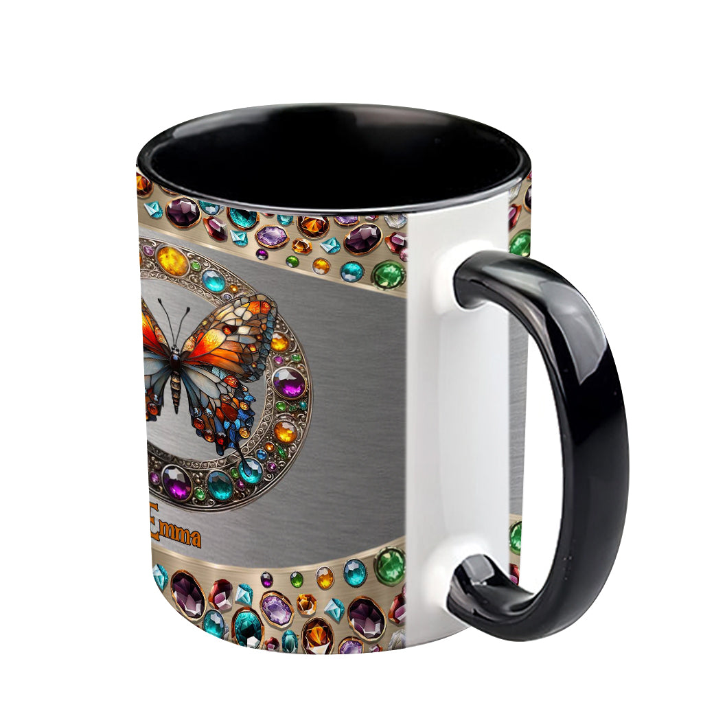 Mug personnalisé « Beauté du vitrail » avec motif papillon