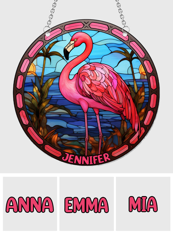 Love Flamingos - Personalized Flamingo Window Hanging Suncatcher Ornament