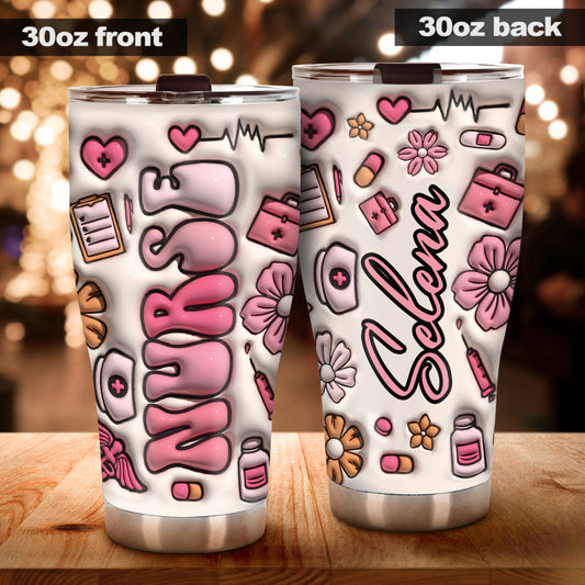 Gobelet personnalisé pour infirmière, style floral rose, « Infirmière CNA » -