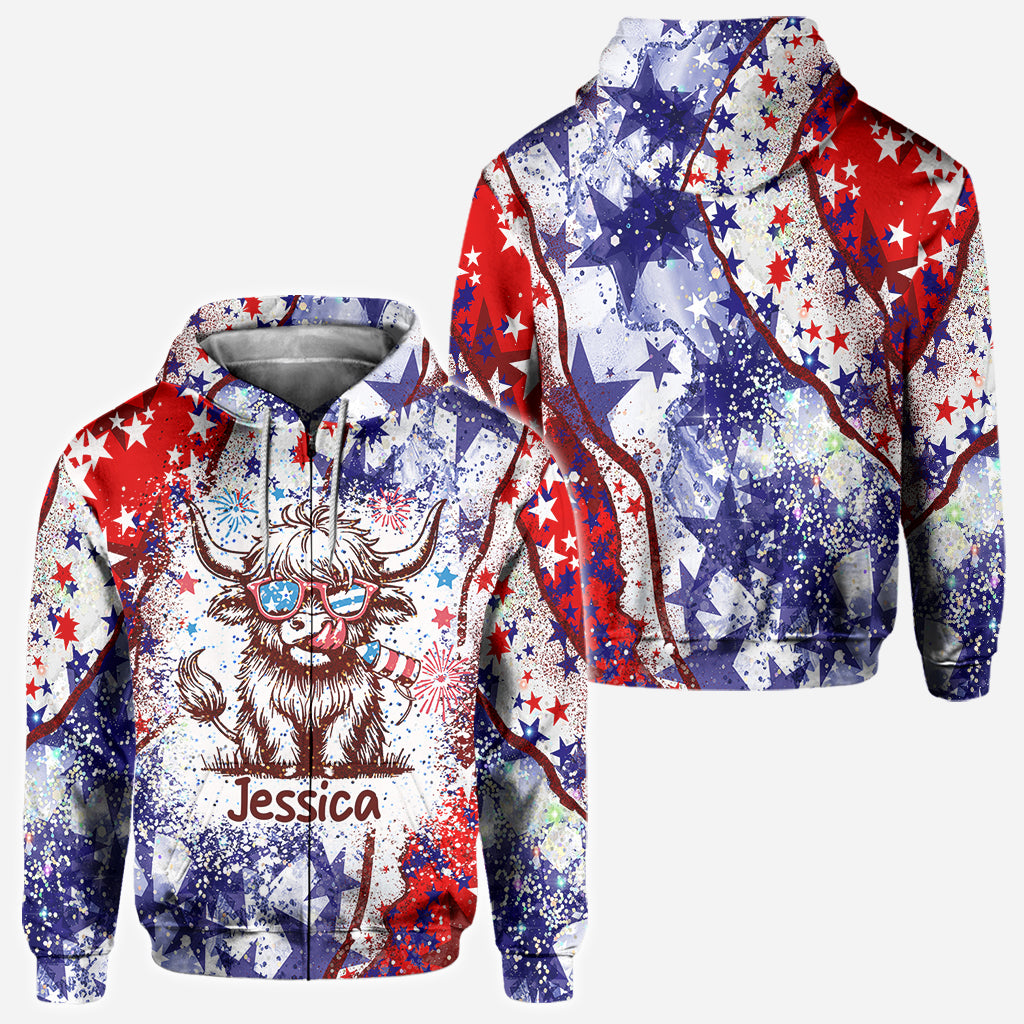 4th Of July Highland Cow - Personalized All Over Shirt