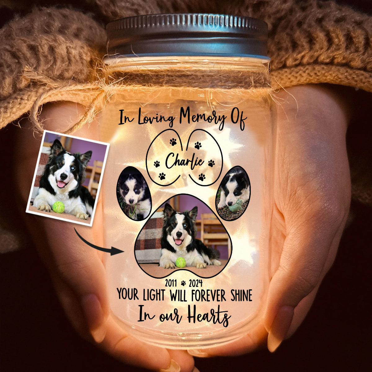 Your Light Will Forever Shine In Our Hearts - Personalized Dog Mason Jar Light