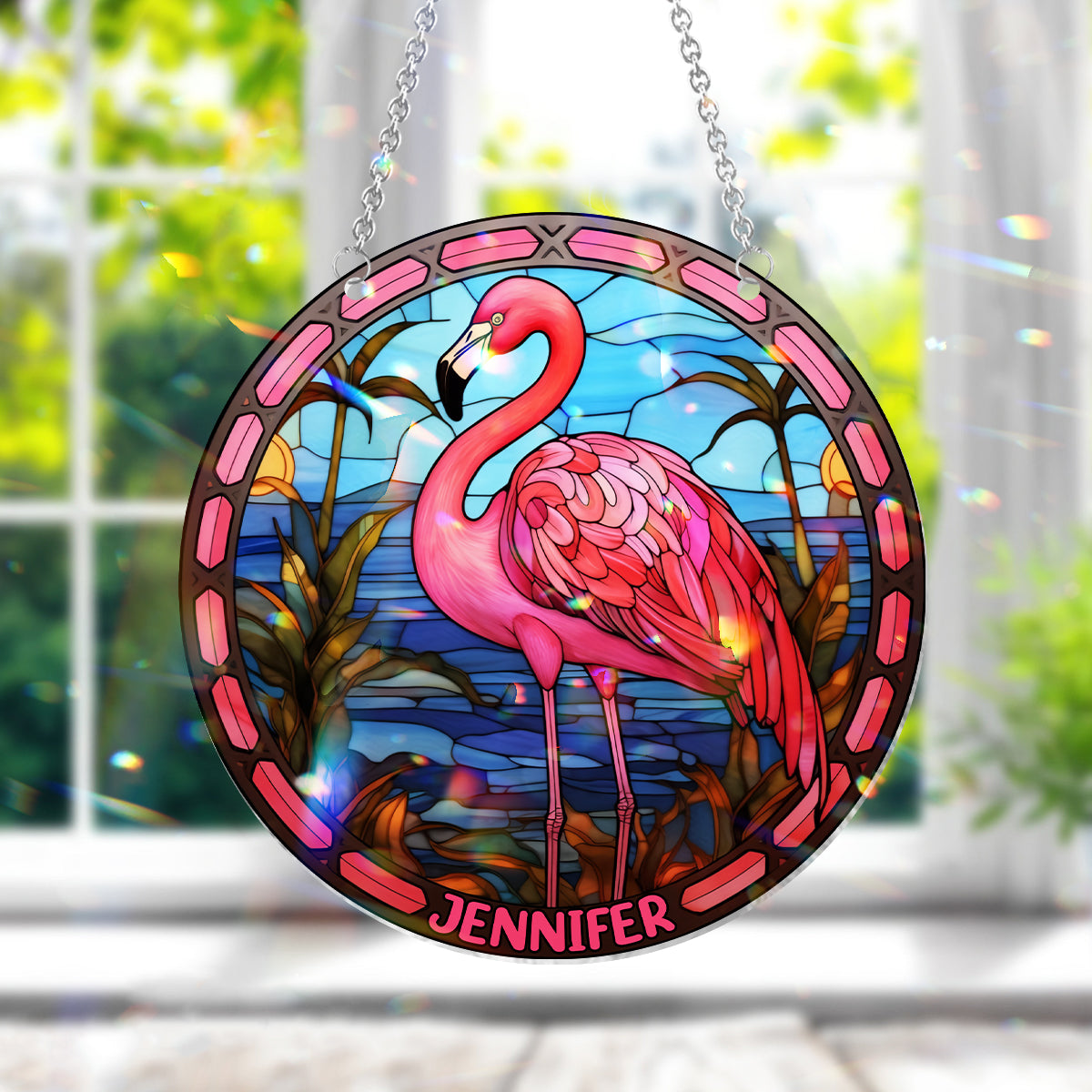 Love Flamingos - Personalized Flamingo Window Hanging Suncatcher Ornament