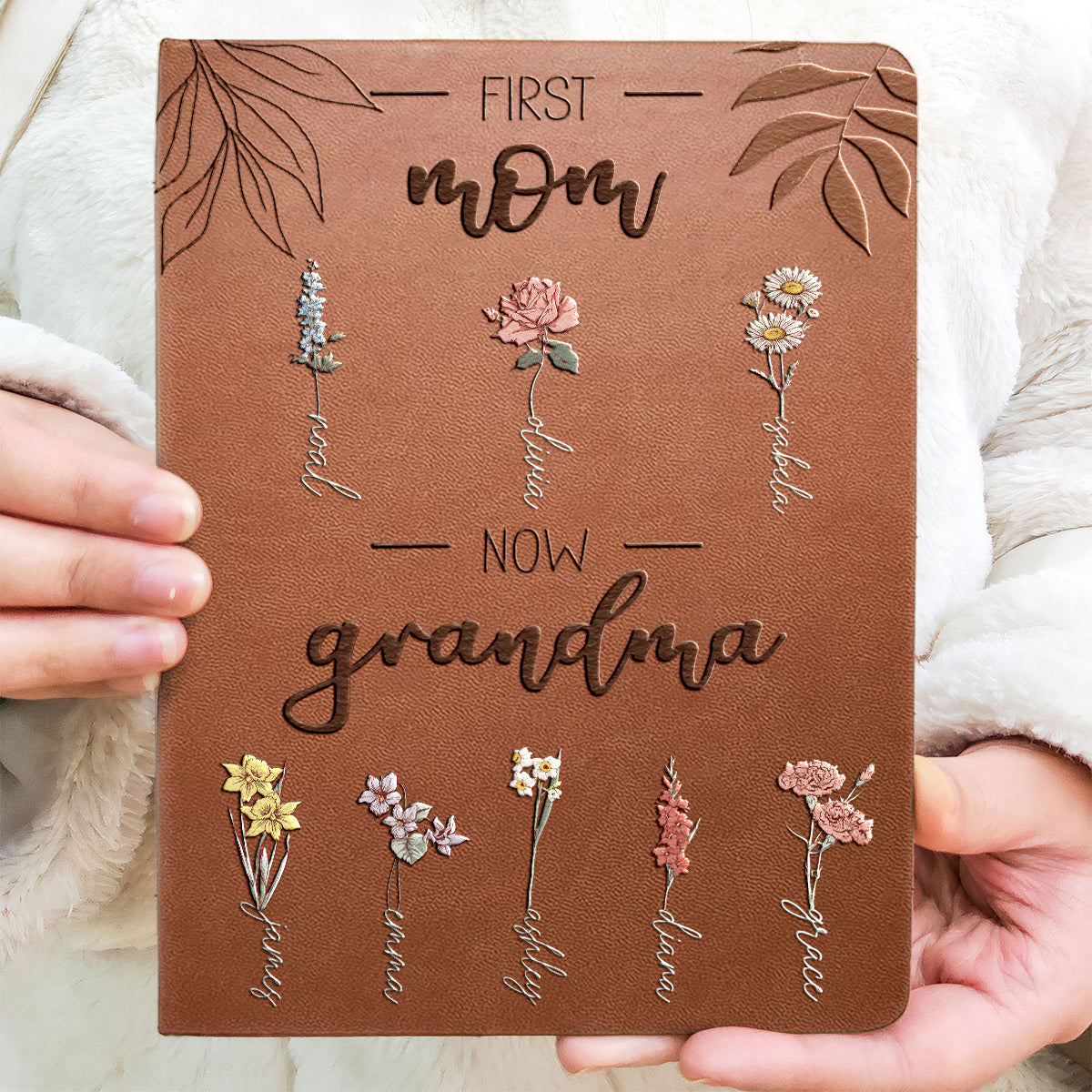 Première maman, maintenant grand-mère - Carnet en cuir personnalisé pour grand-mère