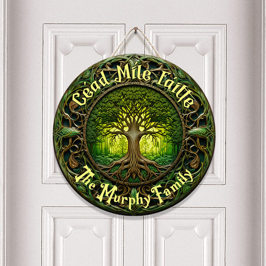 Cead Mile Failte Tree Of Life Rustic Style - Personalized Irish Round Wood Sign