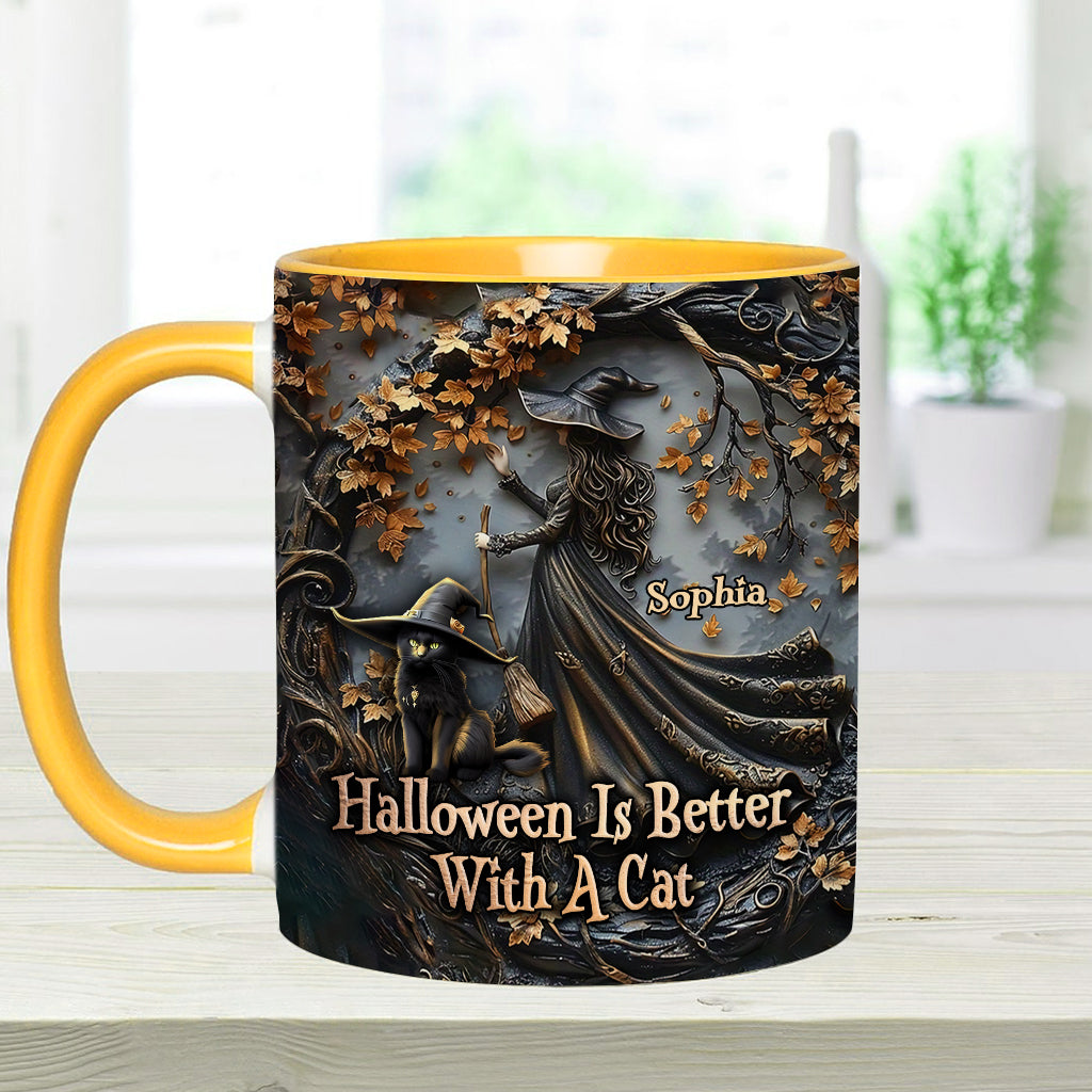 Halloween est plus agréable avec un chat - Mug personnalisé à motif chat noir