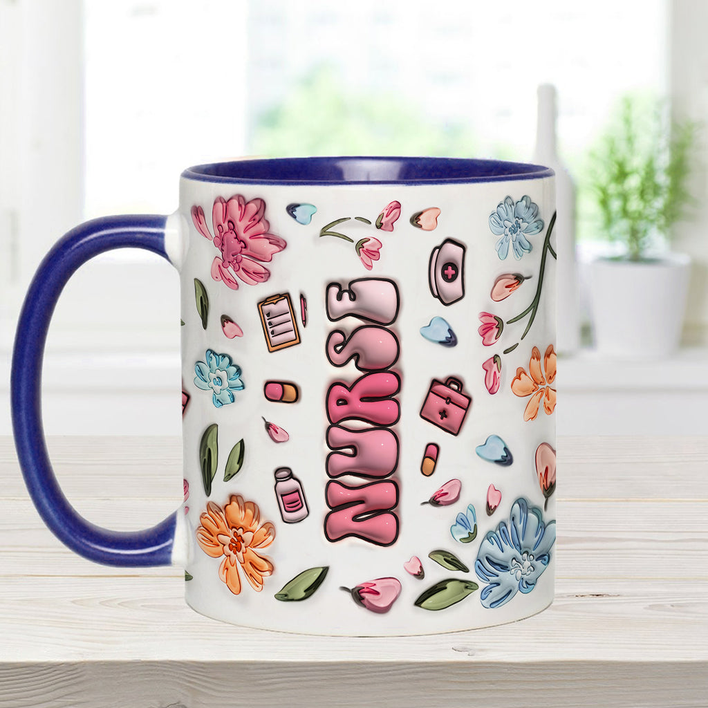Mug gonflable personnalisé « Nurse Life » rose pastel à motifs floraux - Mug infirmière