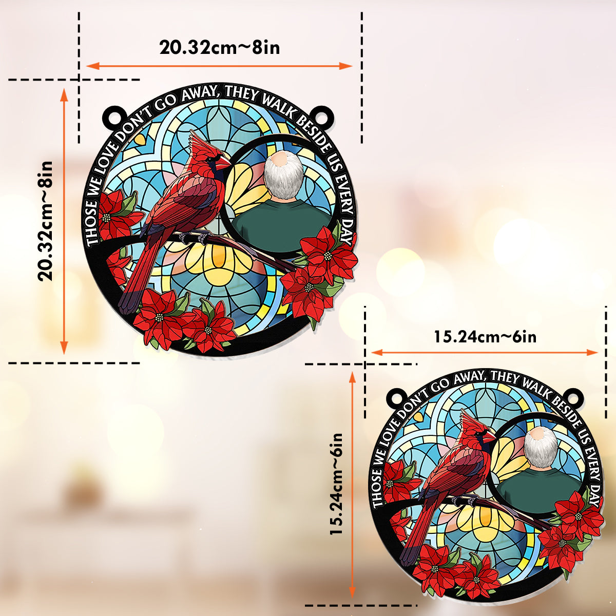 Ceux que nous aimons ne nous quittent jamais - Cardinal - Ornement commémoratif personnalisé à suspendre à la fenêtre - Attrape-soleil - Ornement commémoratif à suspendre à la fenêtre - Cardinal 