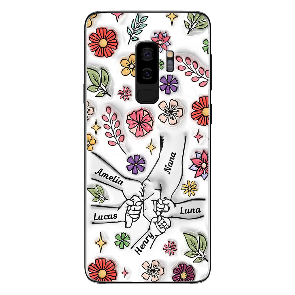 Coque de téléphone personnalisée pour grand-mère avec motif floral printanier et mains qui se tiennent - Mamie et maman