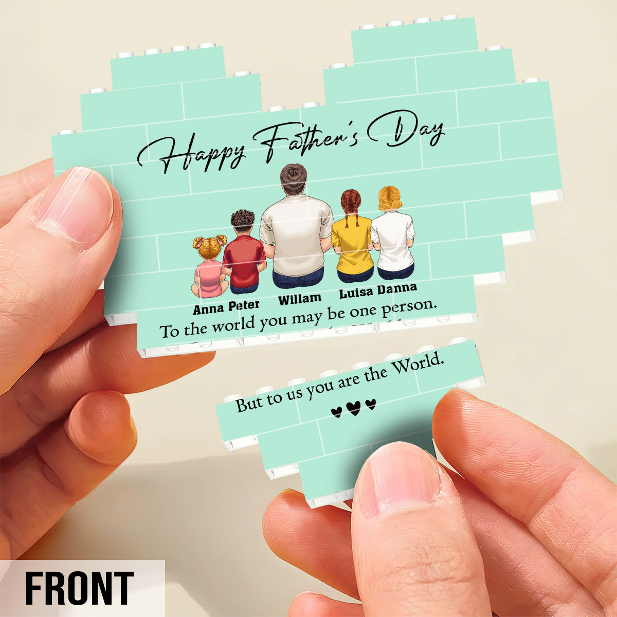 Bonne fête des pères ! Meilleur papa du monde ! Vue de dos - Homme Enfants - Blocs de construction personnalisés en forme de cœur pour papa, imprimés des deux côtés