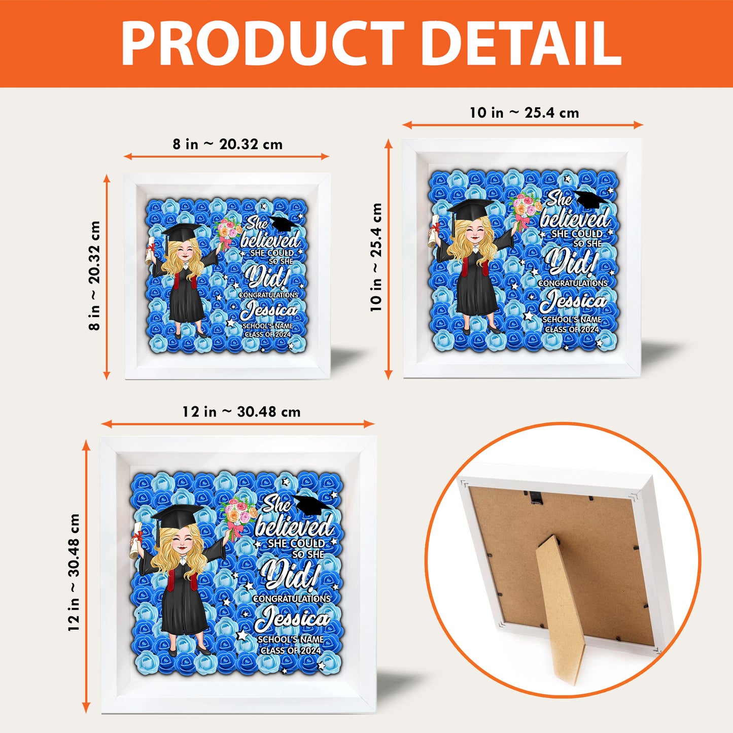 She Believed She Could So She Did - Personalized Graduation Custom Shaped Flower Shadow Box