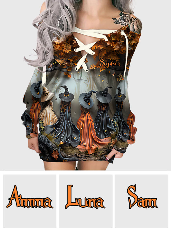 Robe de sorcière personnalisée à épaules dénudées et manches longues - Magnifique robe de sorcière