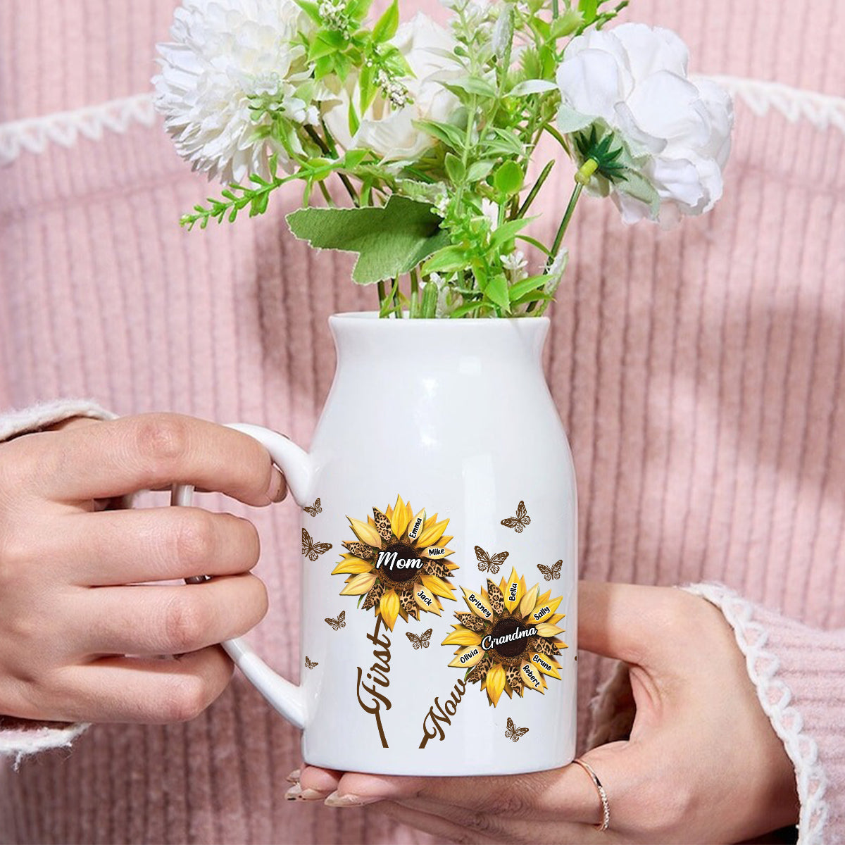 Première maman, maintenant grand-mère - Vase à fleurs en céramique personnalisé pour grand-mère
