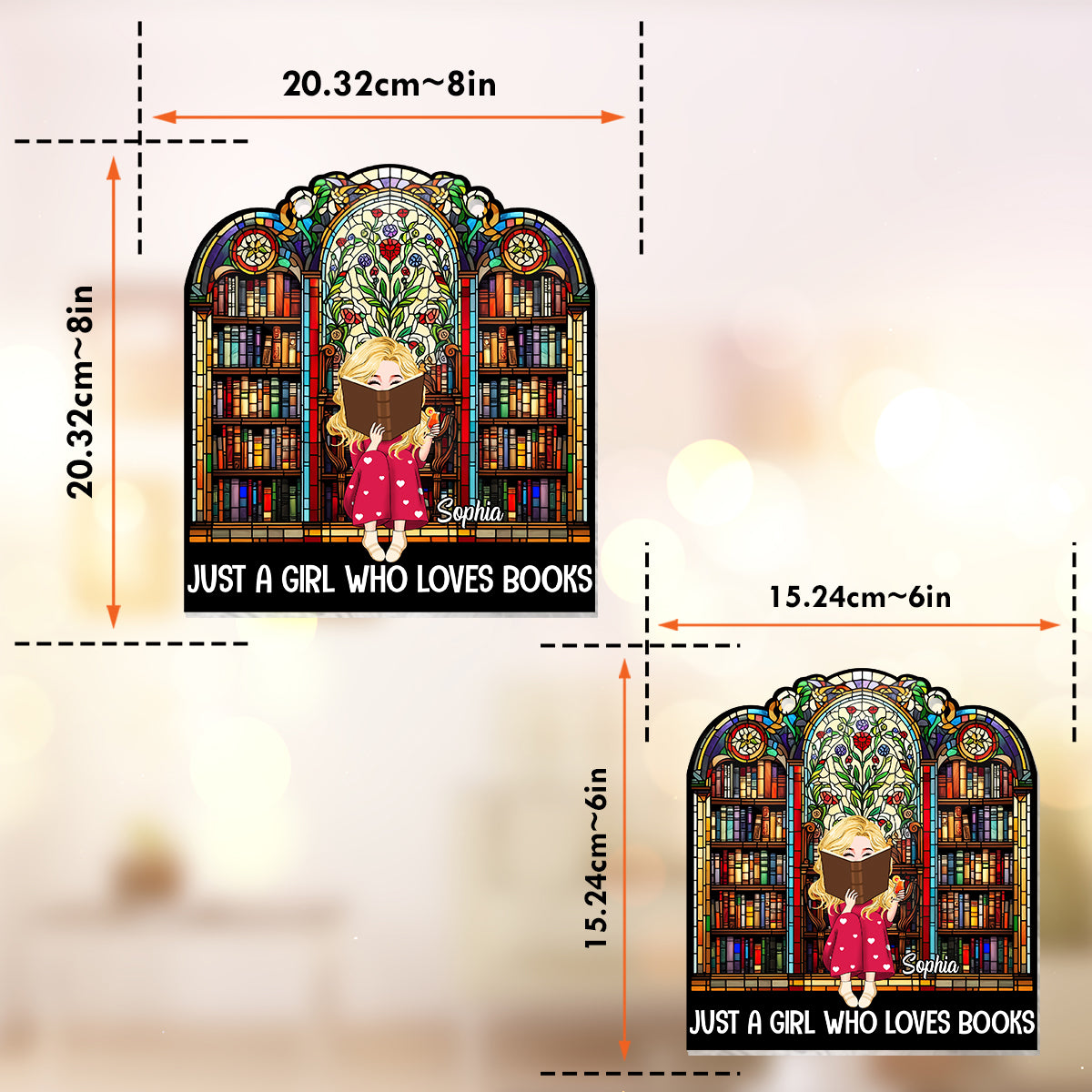 Juste une fille qui aime les livres - Décoration attrape-soleil personnalisée à suspendre à la fenêtre en forme de livre 