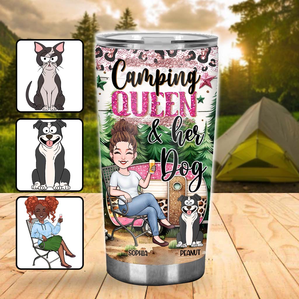 Reine du glamping et ses chiens/chats... - Gobelet isotherme de camping personnalisé