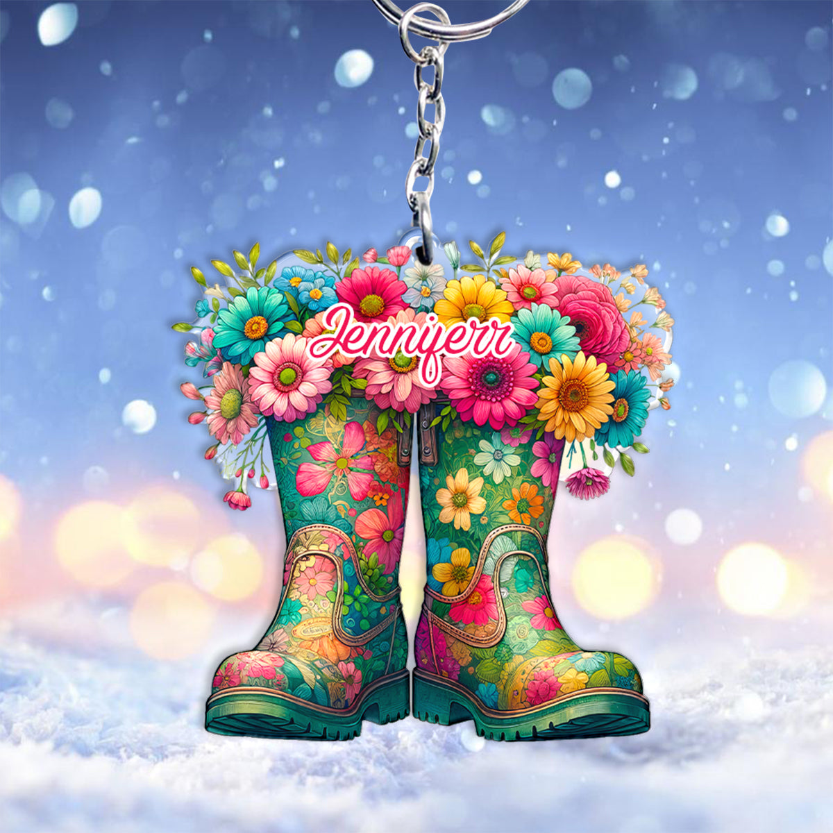 Floral Garden Boots - Personalized Gardening Keychain