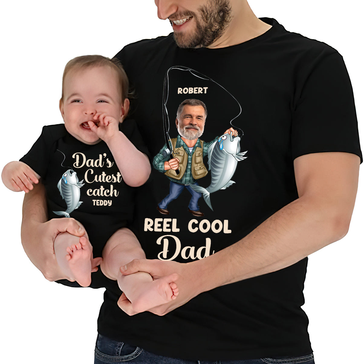 Papa cool - T-shirt de pêche personnalisé et body bébé