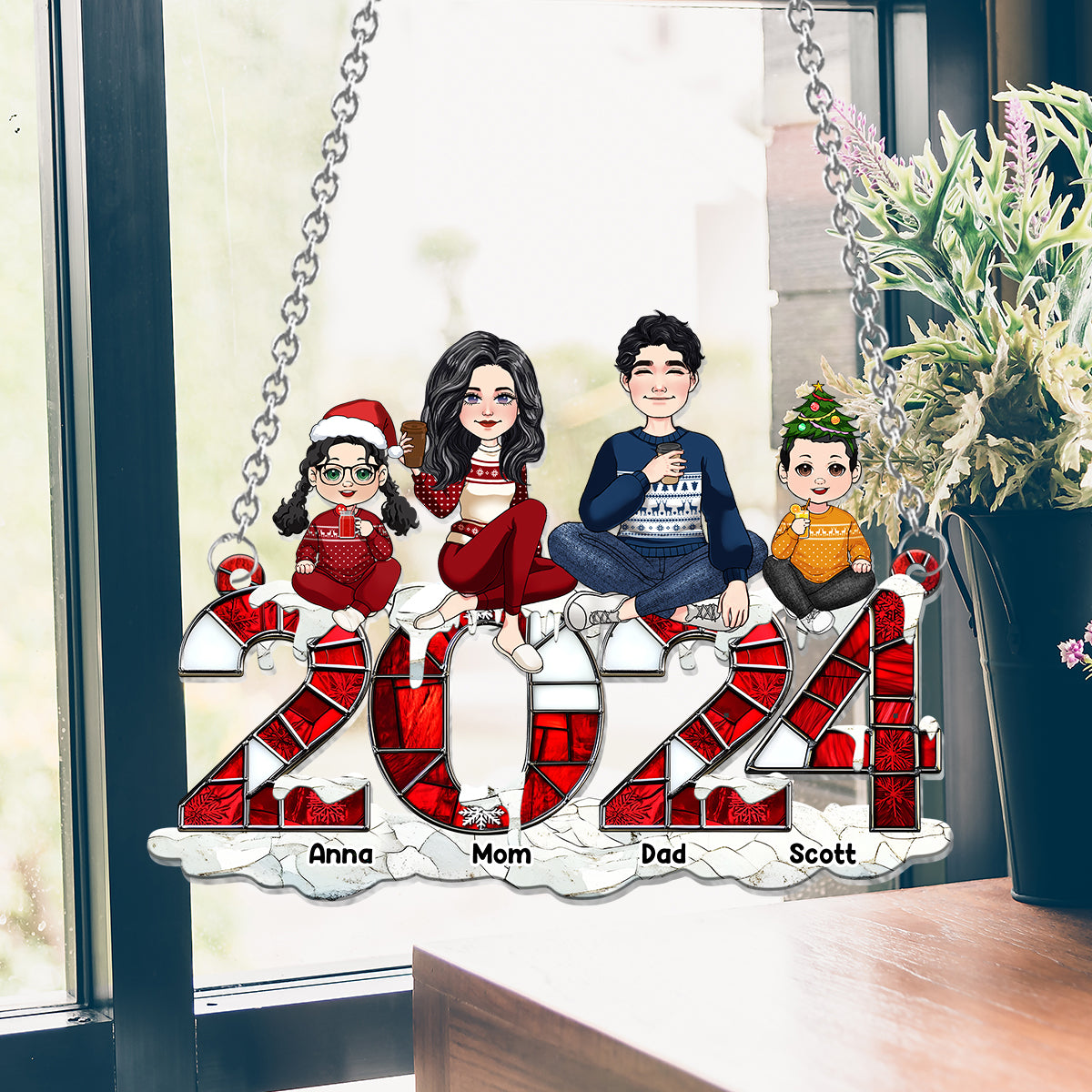 2024 Christmas - Personalized Family Window Hanging Suncatcher Ornament