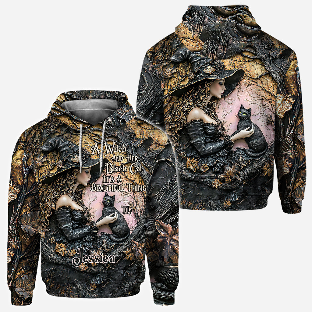 Une sorcière et son chat noir : c'est magnifique ! - T-shirt personnalisé « Sorcière »