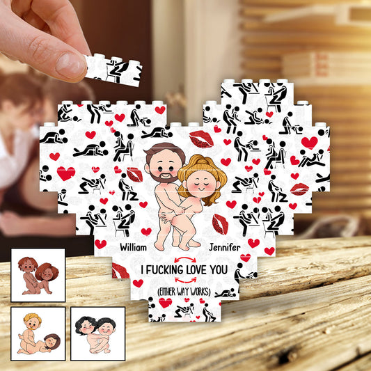 Je t'aime - Blocs de construction en forme de cœur personnalisés pour couples, imprimés des deux côtés